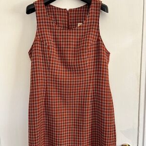 Justine - Vintage Women's Sleeveless Burnt Orange Plaid Dress (42)